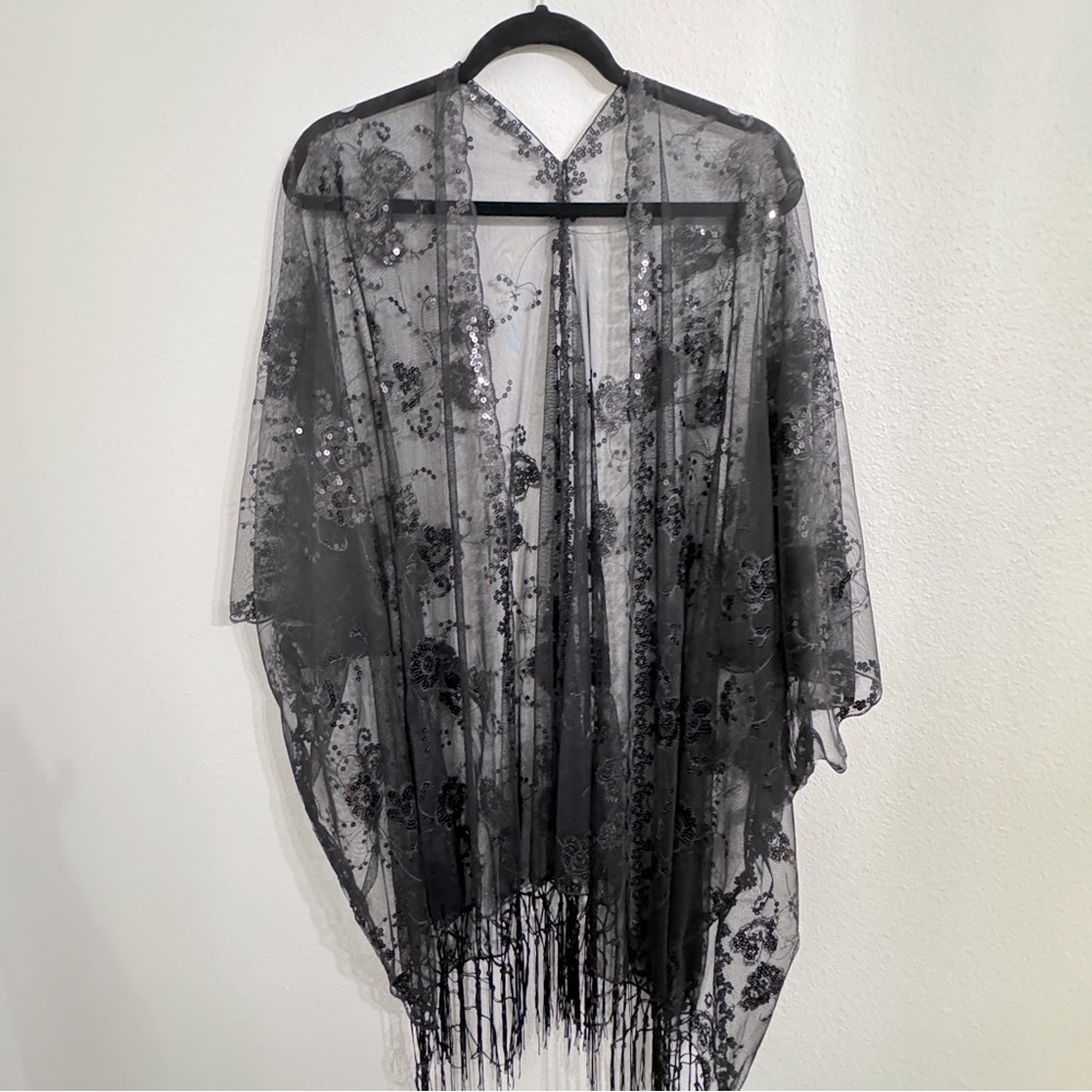 Black lace embroidered woman’s shawl